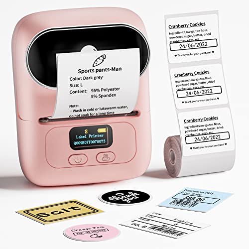 Memoking Label Machine M110, Label Maker Kompatibel mit Phomemo, Bluetooth Sticker Maker mit 1 Etikett, Verwendung zu Hause, im Geschäft, im Büro, Pink