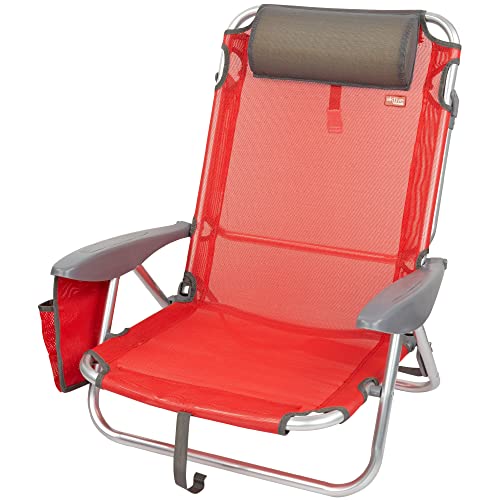 AKTIVE 62622 Strandstuhl mit Kissen, faltbar, 67 x 67 x 76 cm, 4 Positionen, rot, mit Tragegriff, Aluminium + TextiLENE, bunt