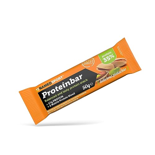 NAMEDSPORT> Proteinbar, Proteinriegel mit Pistaziengeschmack und 35% Protein, ideal als Snack oder nach dem Training, glutenfrei, palmölfrei, Marke aus Italien, 12er Pack