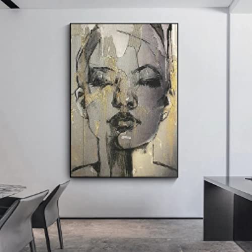 Moderne Frauen Leinwand Gemälde Schwarz Gold Gesicht Kreativität Poster Drucken Wandkunst Bild für Wohnzimmer Wanddekoration Cuadros 70x100cm Rahmenlos