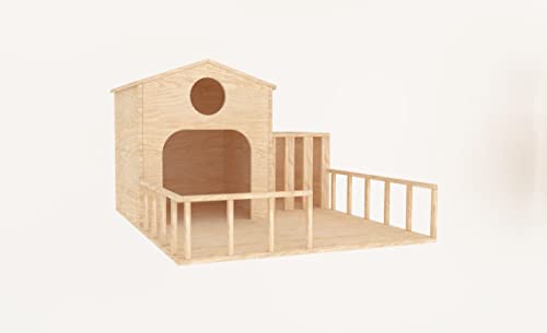 Generiq Kaninchenhaus mit Veranda und Futterstall, Versteck für kleine Tiere, Spielhaus, Spielzeug
