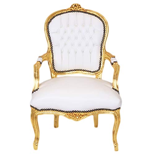 Casa Padrino Barock Salon Stuhl Weiß/Gold - Möbel Antik Stil