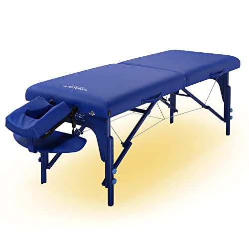 Master Massage 71 cm Montclair 7,6 cm Luxus Schaumsystem Reiki Panel Holz Tragbare Massageliege Faltbare Massageliege Spa Beauty Couch Physiotherapie Bett W/Umgebungslicht System, Imperial Blue