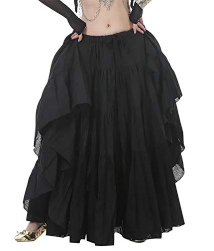 Damen Tanzen Ausbildung Leinen Röcke Bekleidung Bauchtanz Flamenco Rock Lang Maxirock Frauen Schwarz Taille:70-120CM