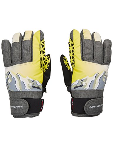 Ultrasport Kinder Advanced Rocky Ski-handschuhe, Schwarz/Grau/Weiß/Neon, 12-14 Jahre