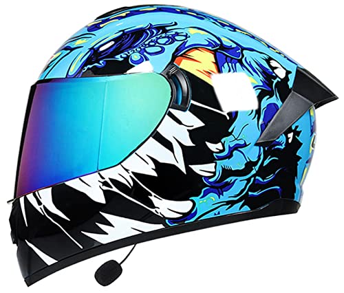 ZGFHTY Bluetooth-Motorradhelm Motorrad-Integralhelm für Männer Frauen integrierter Helm mit Doppelvisier ECE-Zertifizierung Stromlinienförmiger Körper Motocross Roller Straßenreiten 6,S=(55-56CM)