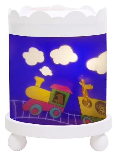 Trousselier - Zug - Nachtlicht - Magisches Karussell - Ideales Geburtsgeschenk - Farbe Holz weiß - animierte Bilder - beruhigendes Licht - 12V 10W Glühbirne inklusive - EU Stecker