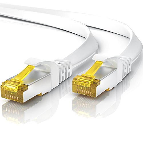 25m CAT 7 Netzwerkkabel Flach - Ethernet Kabel - Gigabit Lan 10 Gbit s - Patchkabel - Flachbandkabel - Verlegekabel - Cat.7 Rohkabel U FTP PIMF Schirmung mit RJ 45 Stecker - Switch Router Modem