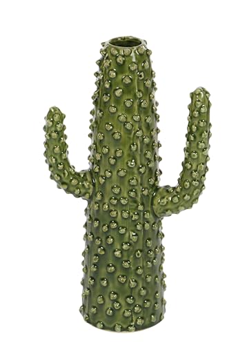 Deco 79 62169 Green Cactus Ceramic Vase, 12" x 5"