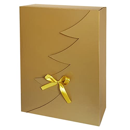 Premium Goldene Weihnachtsbaum Geschenkbox – 24 Stk – 35x25x10 cm | Eingetragenes EU-Design | Satinband | Nachhaltige Verpackungslösung