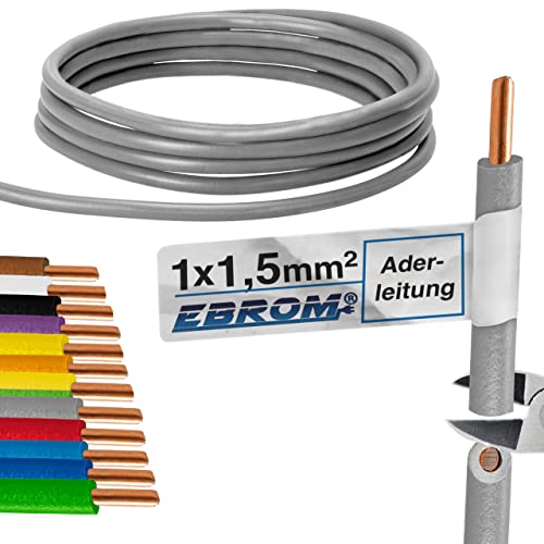 Aderleitung - Einzelader starr - PVC Leitung - H07V-U 1,5 mm² - Farbe: grau 10m/15m/20m/25m/30m/35m/40m/45m/50m/55m/60m bis 100 m frei wählbar