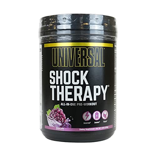 Universal Nutrition Shock Therapy Pre Workout Booster für Bodybuilder, enthält Taurin, Kreatin, L-Arginin & hochdosiertes Vitamin B-12, ohne Zucker, 840g, Grape Ape
