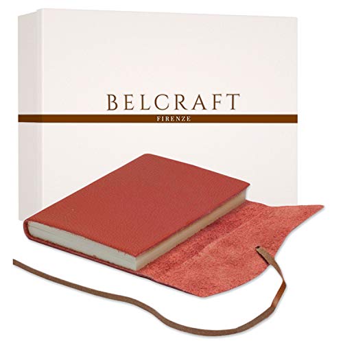 Capri A5 mittelgroßes Notizbuch aus Leder, Handgearbeitet in klassischem Italienischem Stil, Geschenkschachtel inklusive, Tagebuch, Lederbuch A5 (15x21 cm) Koralle
