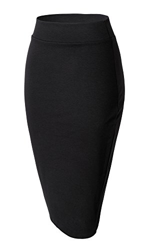 Damen Midi Rock Stretch Figurbetont Business Bleistift Röcke (XL, schwarz)
