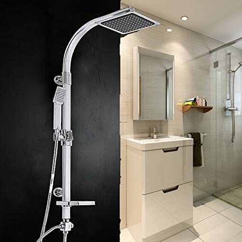 Duschset, Duschsäule 2 in 1 mit großer Regendusche (250 x 200 mm) und Handbrause, ideal zum Nachrüsten durch Nutzung vorhandener Bohrlöcher, komplettes Montageset, Chrom