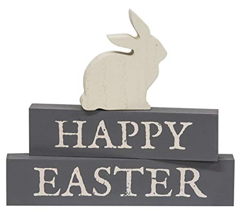 Happy Easter Stapelblock-Set mit Häschen | 3-teiliges Set – 17,8 cm Bauernhaus-Stil Chunky Frühlingshase Dekor