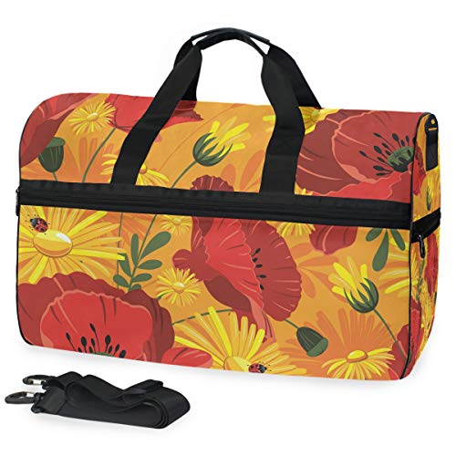 LUNLUMO Sporttasche mit Mohnblumen, Rot und Gelb