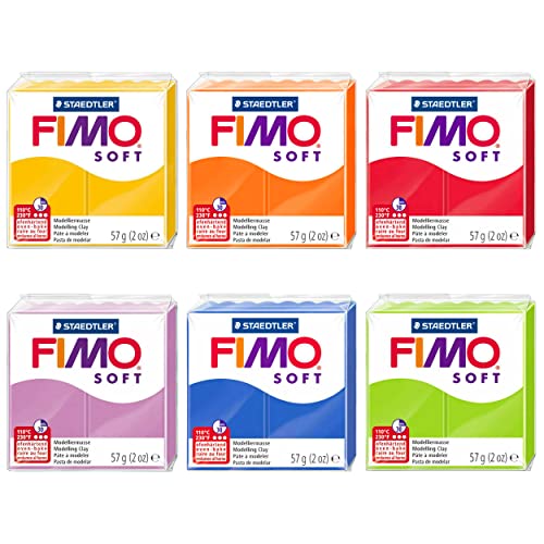 FIMO Modelliermasse für Ofen, weich, Polymer, 57 g, 6 Farben, Federtöne