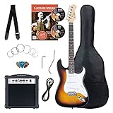 Rocktile Banger's Pack Komplettset E-Gitarre Sunburst (Verstärker, Tremolo, Tasche, Kabel, Gurt, Plecs, Ersatzsaiten und Schule mit CD/DVD)