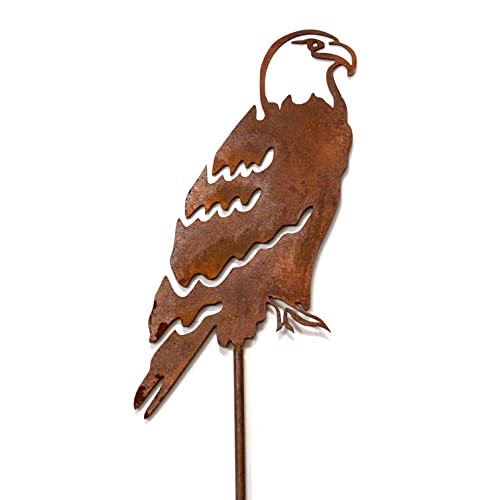 Gartendeko rostig verschieden farbig lackiert : Metall Stahl Gartenstecker/Zaunfigur Vögel Tiere Herz Willkommen mit Dorn oder Erdspieß (Adler mit Erdspieß, Rost)