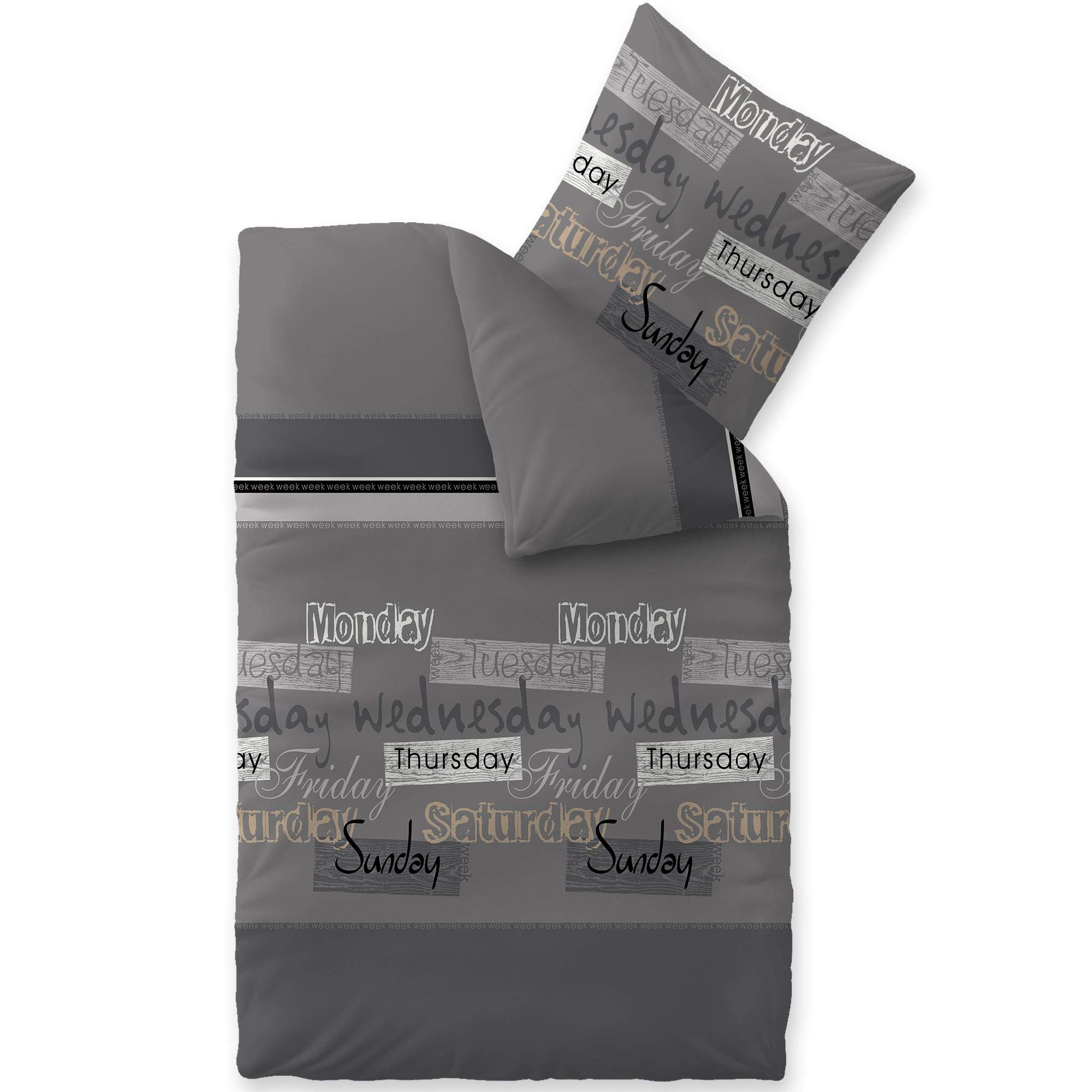 CelinaTex Touchme Biber Bettwäsche 135 x 200 cm 2teilig Baumwolle Bettbezug Carla grau anthrazit schwarz