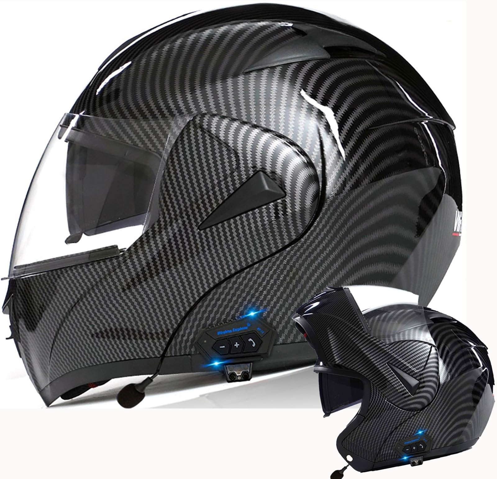 Motorrad-Bluetooth-Helm Aufklappbarer Motorradhelm Mit Anti-Fog-Doppelspiegel Integralhelm Für Erwachsene Männer Women-ECE Rollerhelm Sturzhelm Lokomotive Vollhelm 3,M=57-58cm