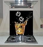 Splash back Tempered Glass Panel Kitchen Drink with Ice Cubes on the Black Background, Any Size, Va Art Glass (wide 90 x height 75 /cm)