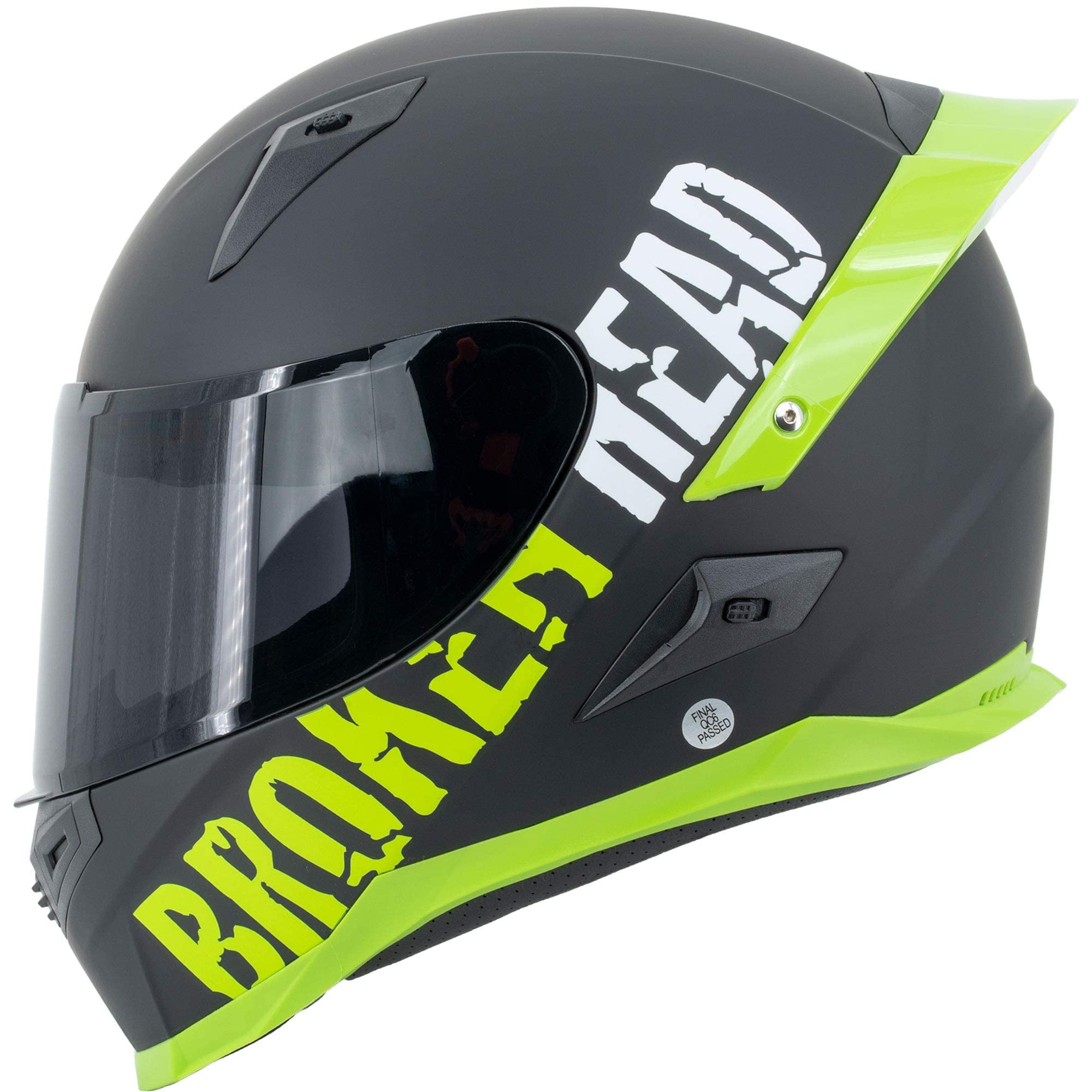 Broken Head BeProud Pro Motorradhelm Grün Mit Spoiler - Integral-Helm Mit Klarem + Schwarzem Visier - Gr. M (57-58 cm)