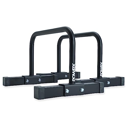 POWRX Dip Barren (Paar) inkl. Workout I Push Up Trainingsgerät Stand Bar I Dip Station I Fitness Rack I Dipstationen Größen (Schwarz Matt, 53 x 38.5 x 35.5 cm)
