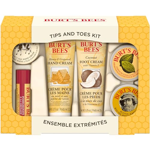 Burt's Bees Urlaubsgeschenkset, mit 6 Produkten in Reisegröße - 2 Handcremes, Fußcreme, Nagelhautcreme, Handsalbe und Lippenbalsam