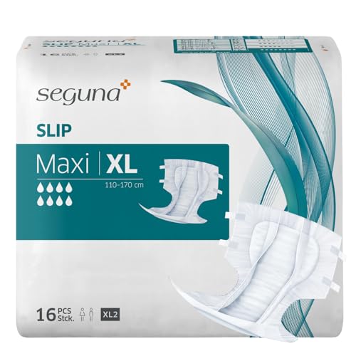 SEGUNA Slip Maxi, Inkontinenz Windeln für Erwachsene, Frauen, Männer, Windeln bei sehr schwerer Blasenschwäche, Stuhlinkontinenz (XL (Beutel 16 Stück))