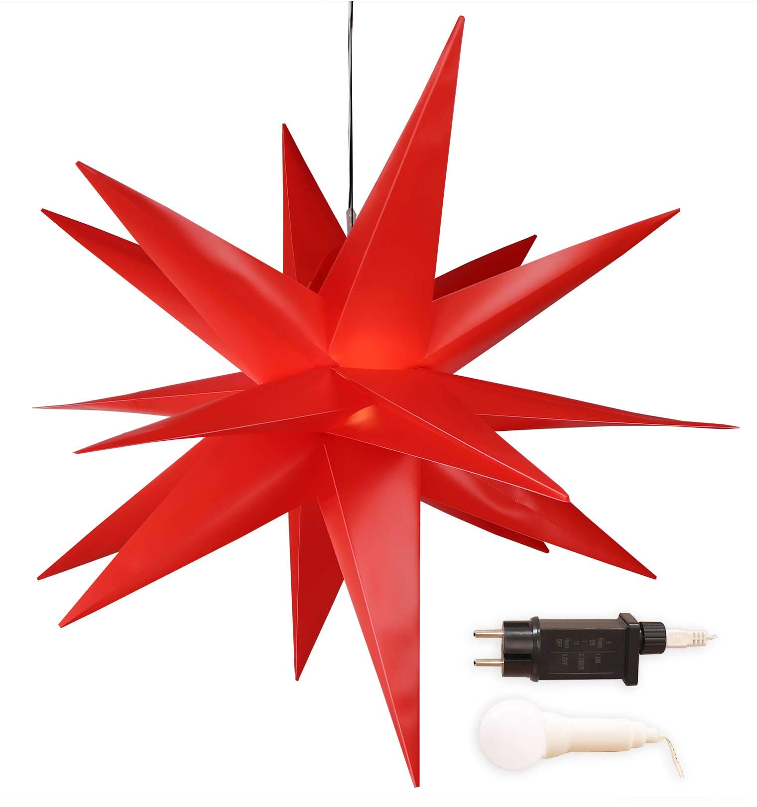 Gartenpirat Weihnachtsbeleuchtung außen/innen – Weihnachtsdeko Beleuchtung – Weihnachtsstern aus Folie mit LED-Birne & Timer – Ø 100 cm – Rot – Zauberhafter Hingucker