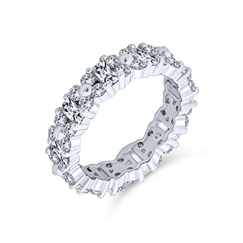 Geometrische Zirkonia AAA Cz Ewigkeit Abwechselnd Baguette Jahrestag Hochzeit Band Ring Für Frauen Sterling Silber