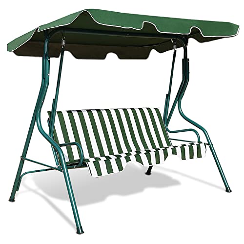 DREAMADE Hollywoodschaukel, 3-Sitzer Gartenschaukel mit Sonnendach, Schaukel aus Stahl (Grün)