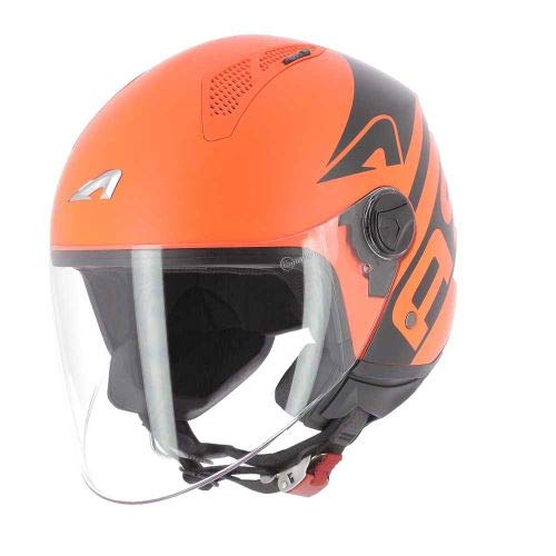 Astone Helmets - MINIJET Graphic LINK - Casque jet - Casque jet urbain - Casque moto et scooter compact - Coque en polycarbonate - neon orange L