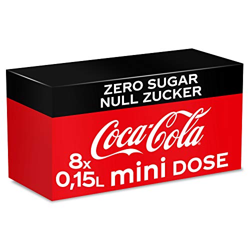 Coca-Cola Zero Sugar, Koffeinhaltiges Erfrischungsgetränk in stylischen Mini Dosen mit originalem Geschmack, EINWEG Dose (3 x 8 x 150 ml)