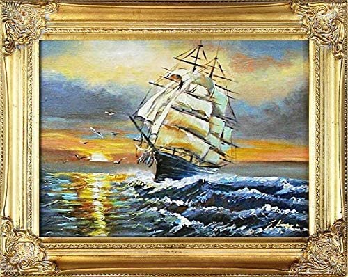 jvmoebel Gemälde Ölbild Bild Ölbilder Rahmen Bilder Seefahrt Schiffe Ölgemälde G02189