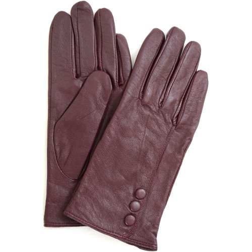 Snugrugs Lederhandschuhe für Damen mit Knopfbesatz und warmen Vliesfutter, superweich (Violett - M)