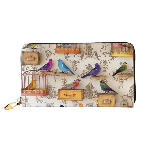 YoupO Birds and Birdcase Geldbörse für Frauen Leder Geldbörse mit Reißverschluss Münztaschen Mode Handtasche Tasche, Schwarz , Einheitsgröße