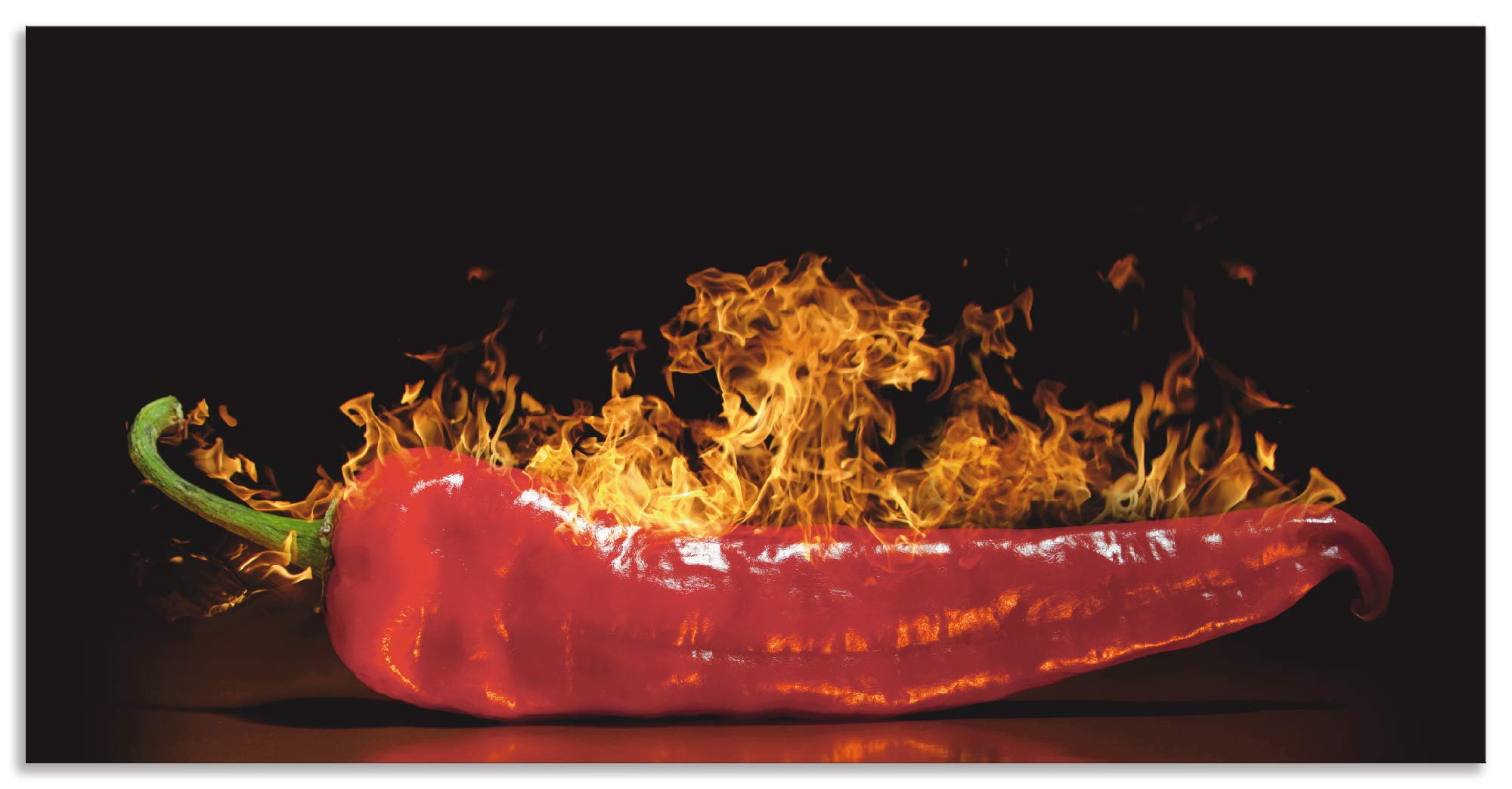 ARTland Spritzschutz Küche aus Alu für Herd Spüle 100x50 cm (BxH) Küchenrückwand mit Motiv Essen Lebensmittel Gewürze Chili Flammen Modern Dunkel Rot S7PR