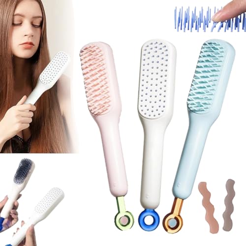 Self-Cleaning Anti-Static Massage Comb, Self Cleaning Hair Brush, Scalable Rotate Lifting Clean Hair Brush, Airbag Massage Comb Brush, Easy to Smooth Hair for Knotty Tangles (3PCS)