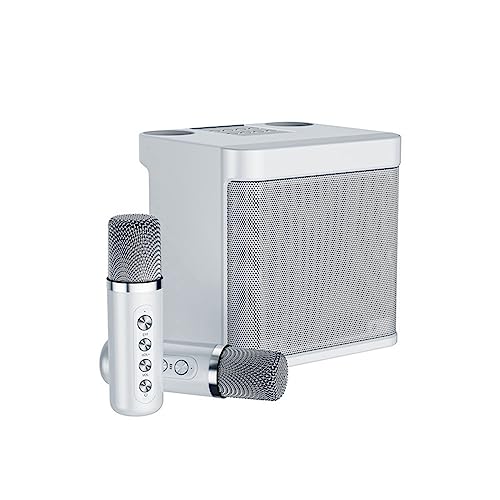 Durratou 1Set Dual Wireless Mikrofon Integrierte Tragbare Karaoke-Bluetooth-Lautsprecherbox für Den Außenbereich Weiß