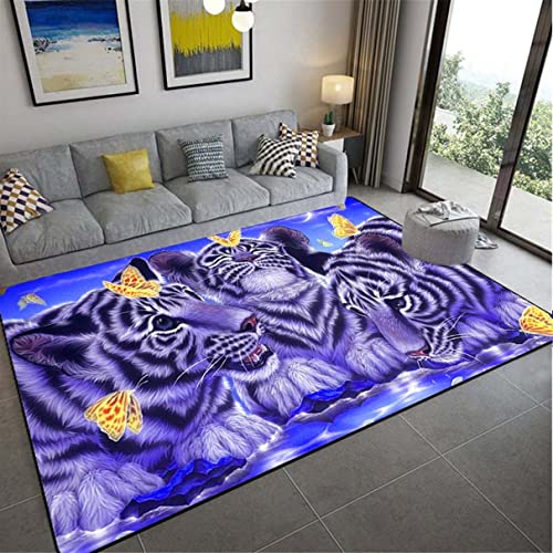 Teppich Schlafzimmer Tier 3D Tiger Eisbär Schmetterling Wohnzimmer Dekoration Teppich Berggipfel Gletscher Weiß Blau Flanell Kid Play Crawl Großer Rutschfester Teppich (Farbe 3,120x160 cm)