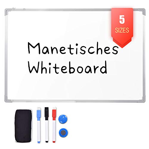 DREAMADE Magnettafel Beschreibbar, Whiteboard Set Magnetwand Weiß, Weißboard Whiteboard Magnetisch und Beschreibbar,Magnettafel mit Stiftablage und Abnehmbare Haken (90 x 60 cm)