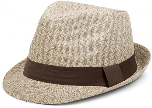 styleBREAKER Trilby Hut, Leichter Papierhut mit kontrastfarbigem Zierband, Unisex 04025002, Farbe:Beige-meliert/Dunkelbraun;Größe:L/XL = 58 cm