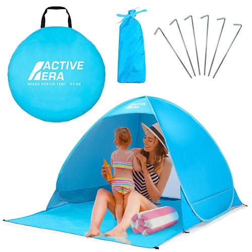 Active Era Pop-Up Strandmuschel - UPF 50+ Strandzelt für UV-Schutz & Windschutz am Strand, inkl. Tragetasche und Heringe (Blau)