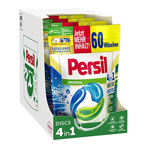 Persil Universal 4in1 DISCS, 240 (4 x 60 Waschladungen), Vollwaschmittel mit Tiefenrein-Plus Technologie bekämpft hartnäckige Flecken, 92% biologisch abbaubare Inhaltsstoffe*