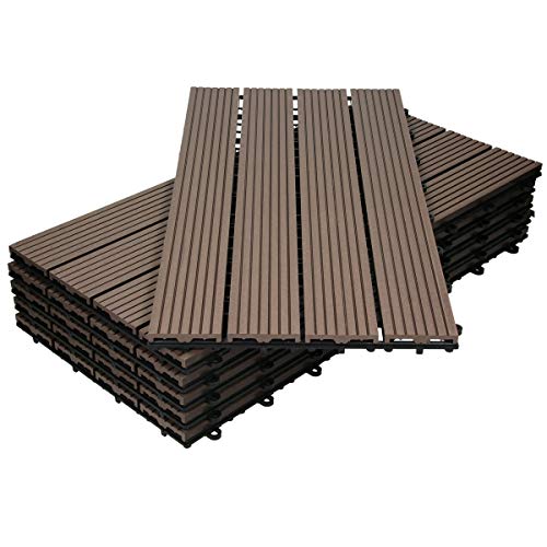 ECD Germany WPC Terrassenfliesen 60x30cm 18er Spar Set für 3m² Dunkelbraun in Holzoptik für Garten Balkon Bodenbelag mit Drainage und Klicksystem Terrassendielen Balkonfliesen Klickfliesen Holzfliesen