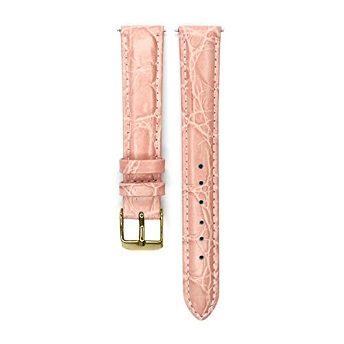 12mm/14mm/16mm/18mm/20mm Echtes Leder Uhrenarmband Männer Frauen mit Edelstahl-Dornschließe Armband Ersatz Pink Gold Buckle, 18mm