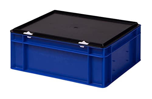 Stabile Profi Aufbewahrungsbox Stapelbox Eurobox Stapelkiste mit Deckel, Kunststoffkiste lieferbar in 5 Farben und 21 Größen für Industrie, Gewerbe, Haushalt (blau, 40x30x15 cm)